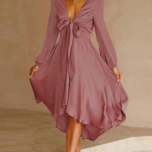 BTFBM Women's Satin Deep V Neck Summer Dresses Short Sleeve Tie Front